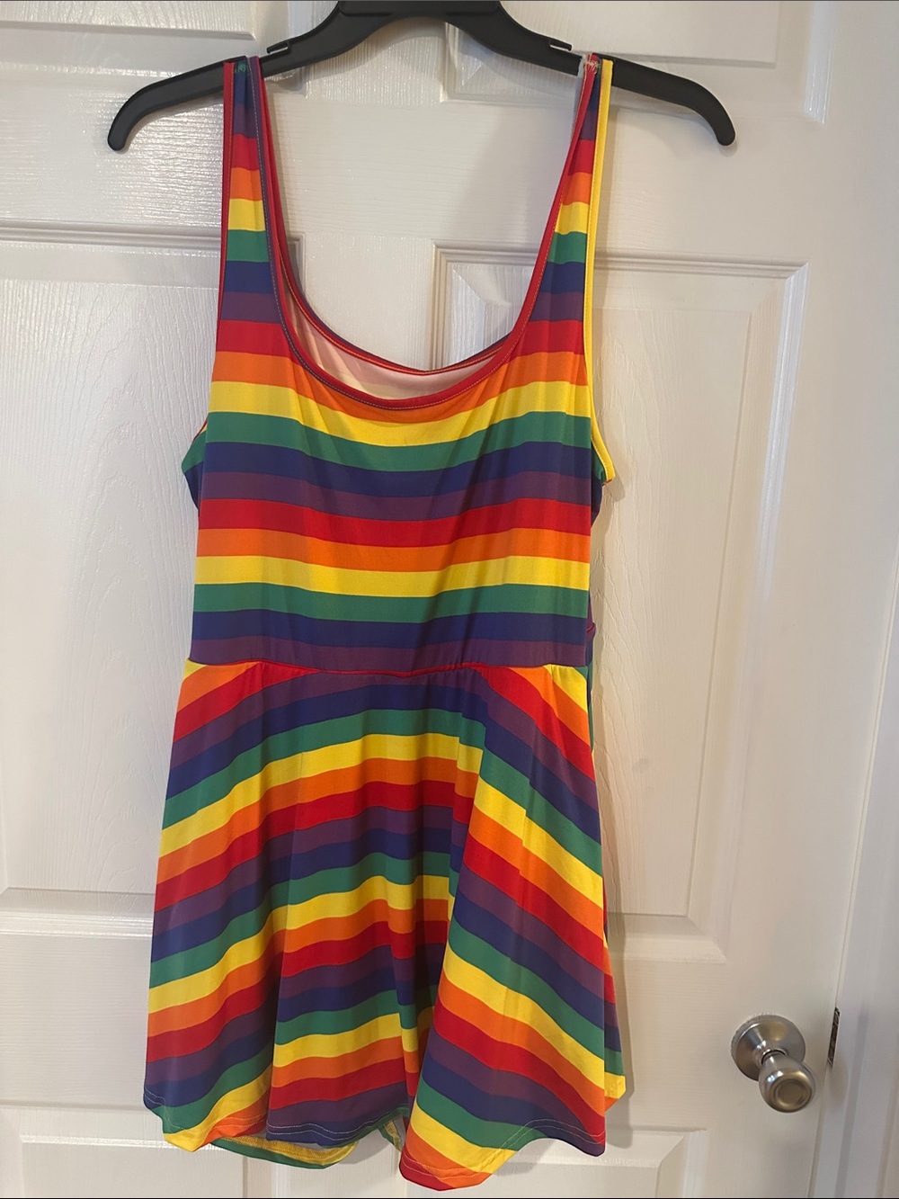 Womens Rainbow Stripe One-Piece skater  dress with attached shorts